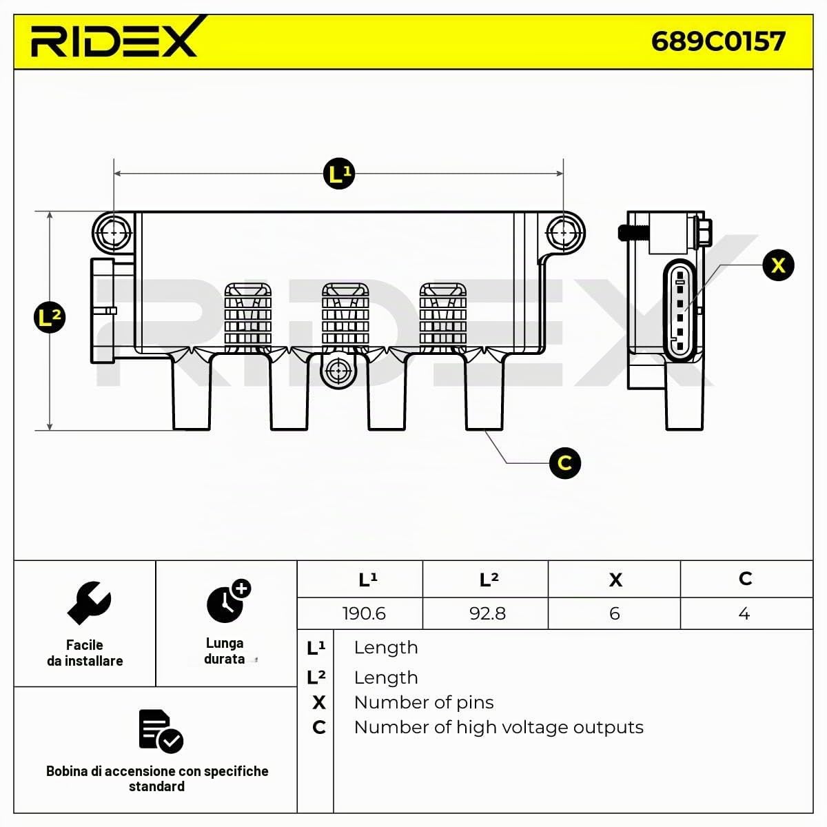 RIDEX 689C0157 Bobina d'accensione elettrico Compatibilità con FIAT 500 312