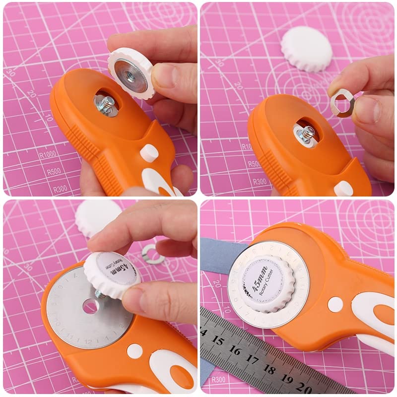 KAOBUY 132Pcs Rotary Cutter Kit 45mm Rotary Cutter Carving Knife A4 Cutting Mat Sewing Pins for Fabric Leather DIY Sewing Craft