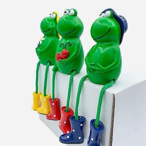 Miniatura 6 de ARTIBETTER Figuras en miniatura de rana para decoración del hogar, 3 piezas, figuras de rana, estantes con patas colgantes, estatua de rana, adorno