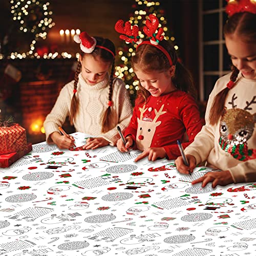 1 Pack Christmas Tablecloth Xmas Activity Paper Tablecloth Santa Claus Snowman Gnome Color-in Paper Disposable Tablecover for Kids Christmas Winter Holiday Birthday Party Decoration 54X108 Inch – Image 6