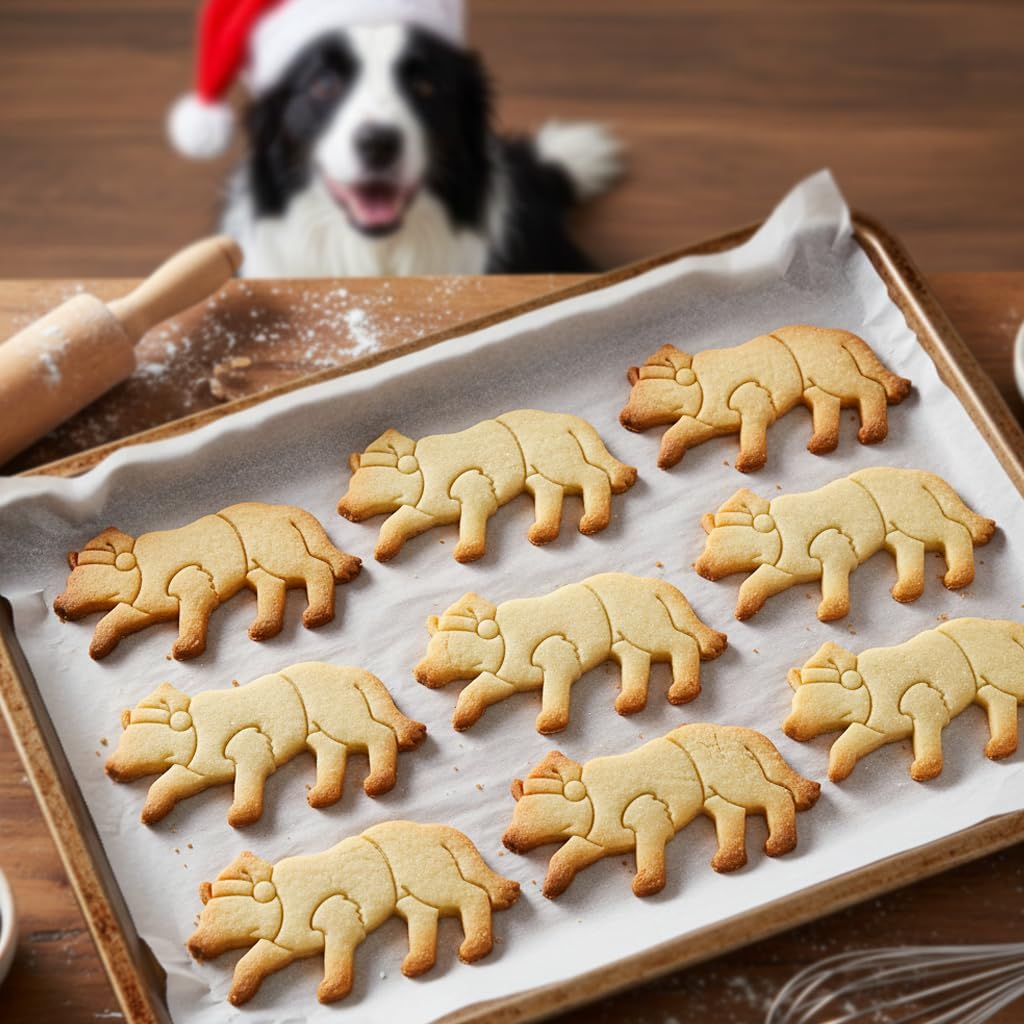 BAKERLOGY Set of 2 Christmas Border Collie with Santa Hat Cookie Cutters – Festive Sheepdog Face Design for Pet Treats, Winter Holidays Baking