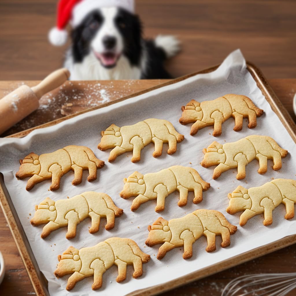 BAKERLOGY Lot de 2 Emporte-pièces Border Collie de Noël avec Bonnet – Design de Chien de Berger Festif pour Friandises Canines & Pâtisserie de Fêtes