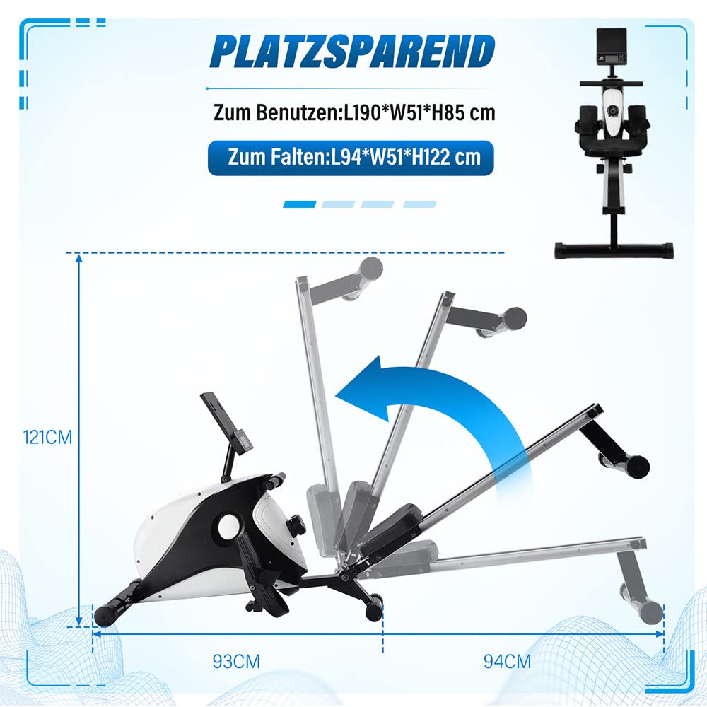 Vogatore Domestico Regolabile per La Casa,Vogatore Magnetico,8 Livelli di Resistenza,con Monitor LCD Silent Rower,Doppi Scivoli in Alluminio,Fino A 110Kg,Fitness Attrezzi Casa.
