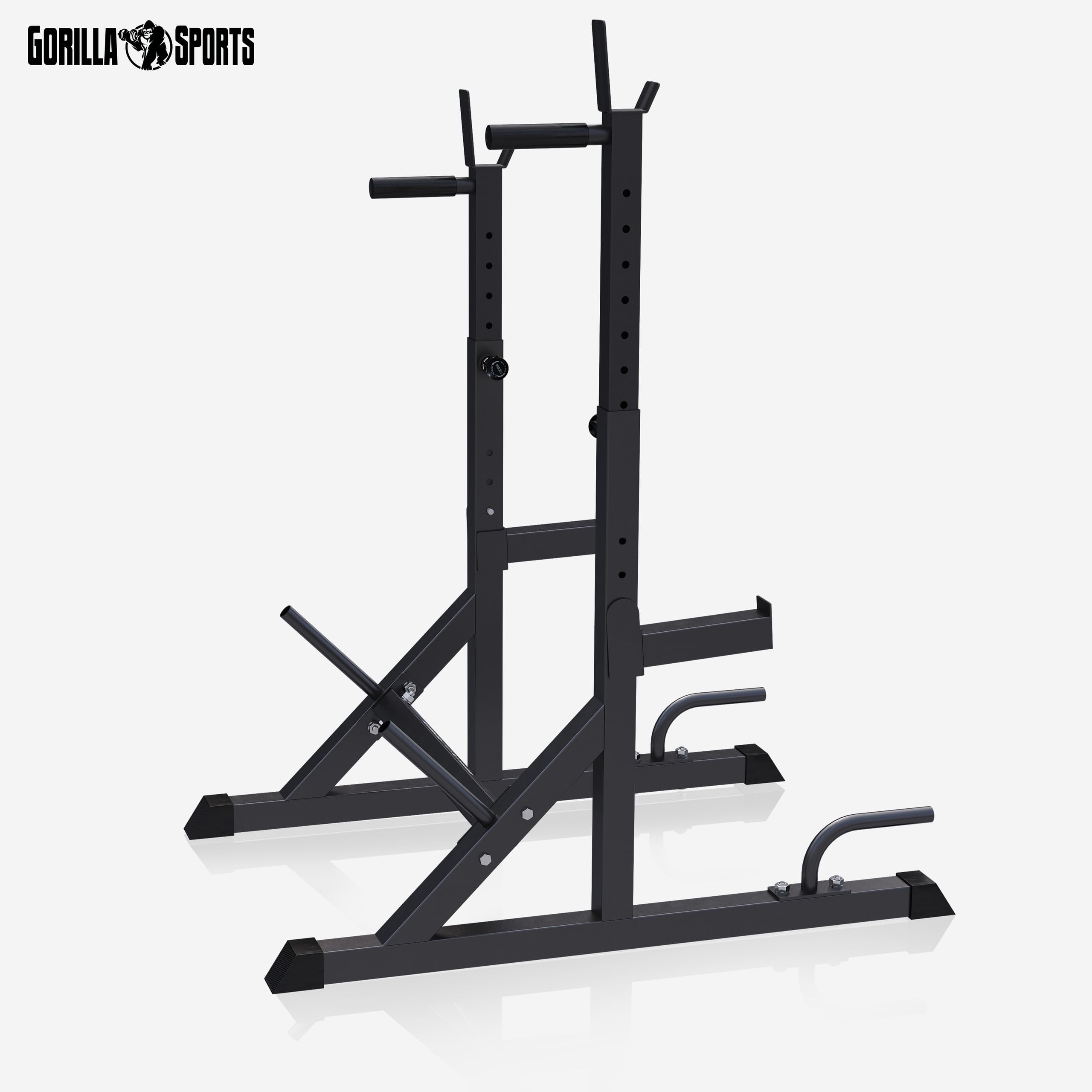 GORILLA SPORTS® Rack Palestra - Regolabile altezza e larghezza, Multifunzione, Max da 200 a 250 kg - Supporto Bilanciere, Porta Bilanciere da Terra, Squat Rack Palestra Casa, Stand Squat