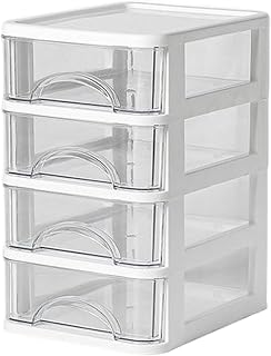 Desk Organizer 5.6x7x9 Inch Clear White Mini Drawer Organizer with 4 Drawer Plastic Mini Drawers for Desk Office Pen Pencil Storage