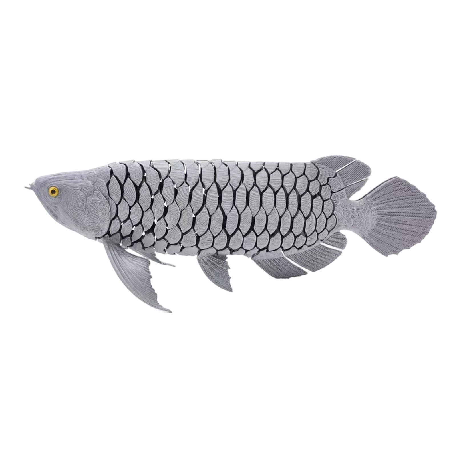 Porceosy 3D Printed Goldfish Figurine with Movable Joints, 23cm Articulated Fish Sculpture, Realistic Animal Ornament for Home Office Desk Decor, Creative Gift for Fish Lovers Silver