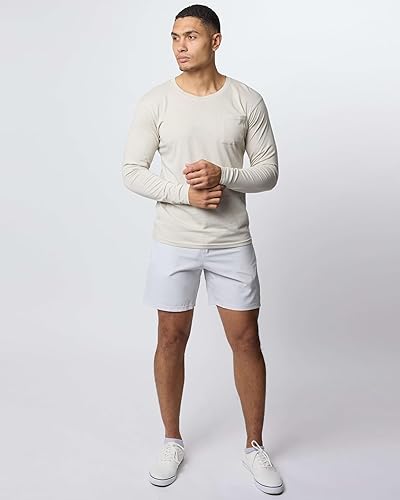Miniatura 5 de Real Essentials Paquete de 3 Camiseta deportiva de algodón de manga larga con cuello redondo y bolsillo para hombre