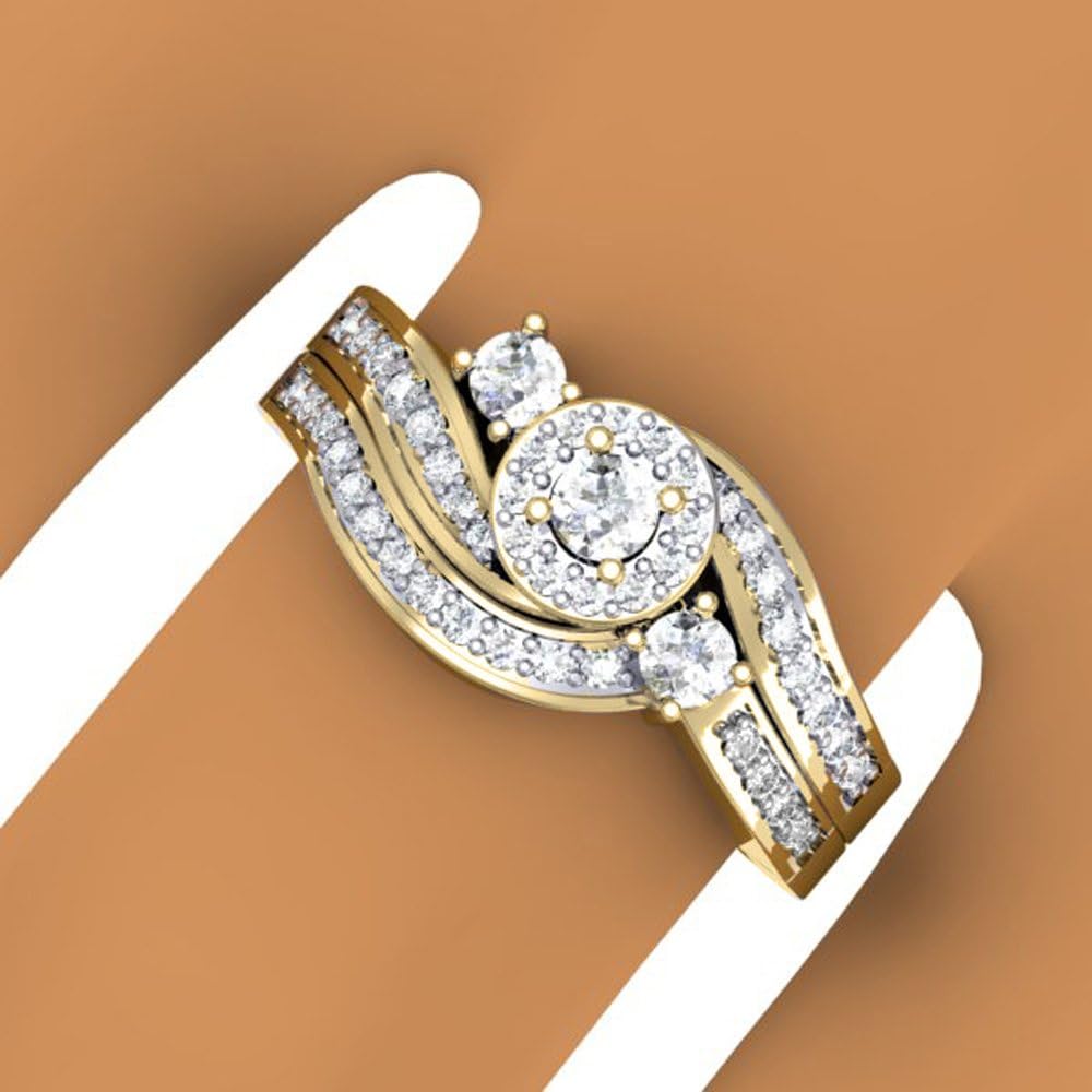 Dazzlingrock Collection 0.65 Ctw 14K Real Solid Gold Round Natural Diamond Women Twisted Swirl Bridal Halo Engagement Ring With Band Set
