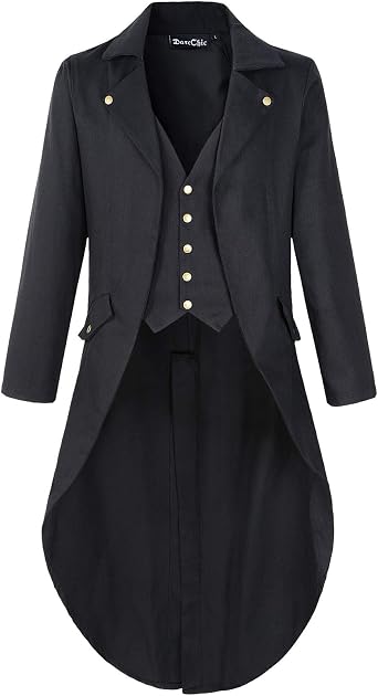 Mens Gothic Tailcoat Jacket Black Steampunk VTG Victorian Coat