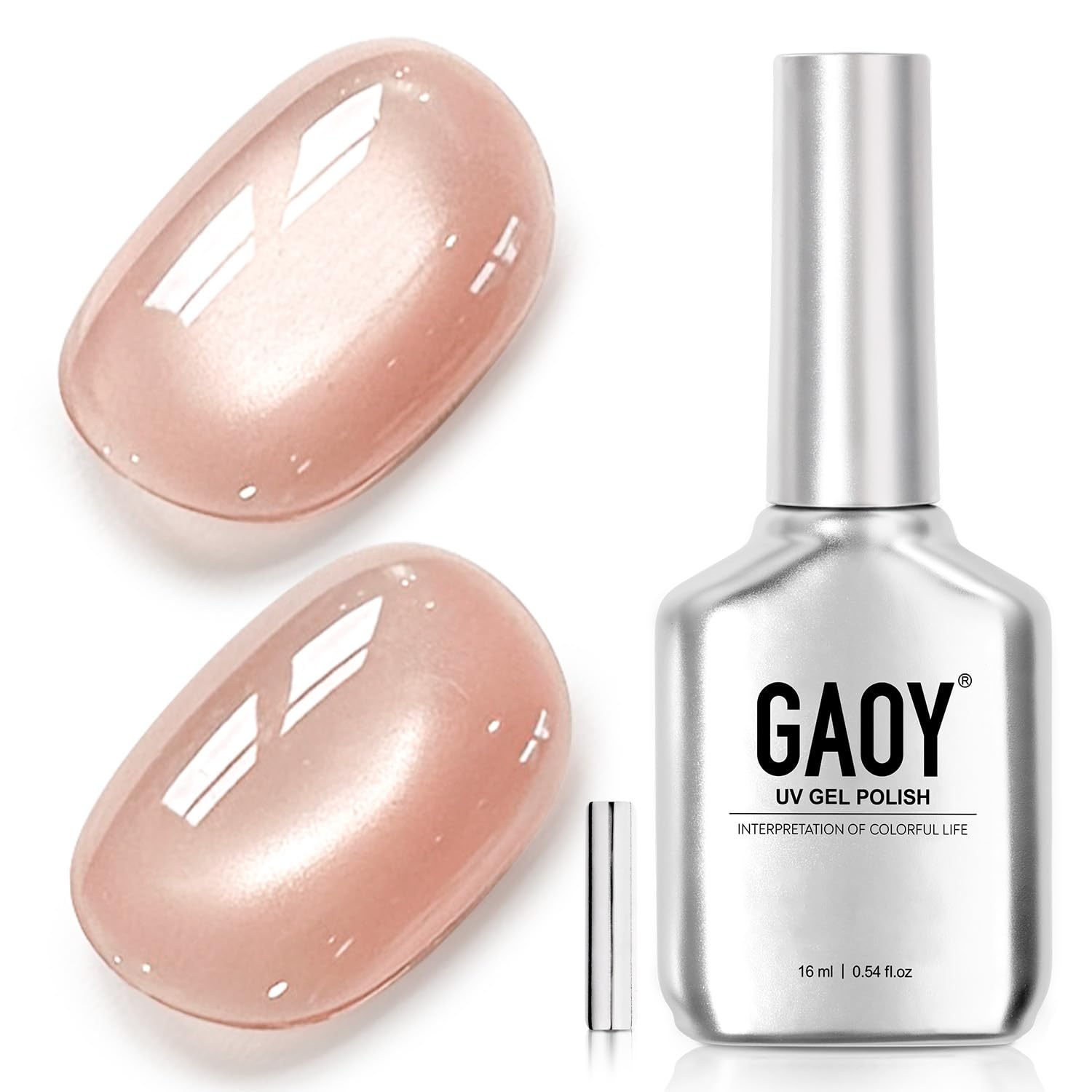 GAOY Pink Glassy Cat Eye Gel Nail Polish, 16ml Holographic Glitter Jelly Nail Polish with Magnet, Reflective Translucent UV Gel for Manicure Art DIY, 4134 Berry Blush