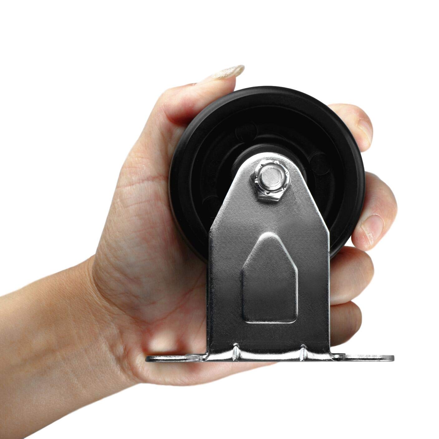 SY America 3" 4 Pack Caster w/Polyolefin Black Rubber Top Plain Plate, Top Plate Caster, 1320 lbs Total Capacity(3 inches Pack of 4, 2 Swivel w/Brakes & 2 Rigid)