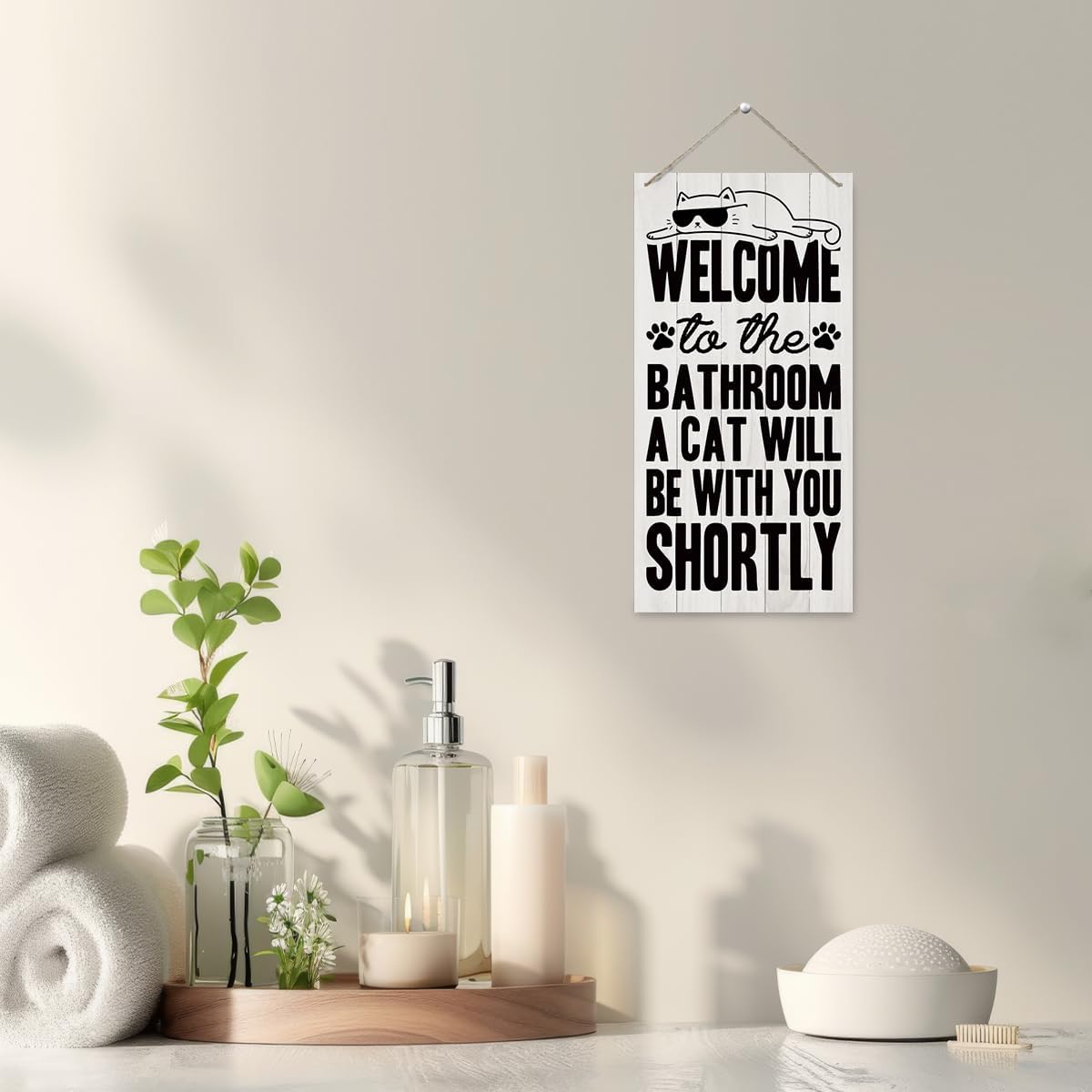 Funny Bathroom Wooden Decor, Cat Bathroom, Cat lover Gifts, Washroom Wall Art, Vintage Wall Art Toilet Restroom Home Decor, Hanging wooden plaque Sign, 11.8 * 5.9 Inch, Housewarming Gift - Image 4