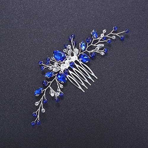 Bridal Hair Accessories Set, Beusoulover Royal Sapphire Crystal Blue Dangle Earring And Hair Comb ,Silver Wedding Hair Accessory, Hair Piece Gift For Her Party Headpiece For Bride, Bridesmaid, Girls, Women (Blue) #TOP1