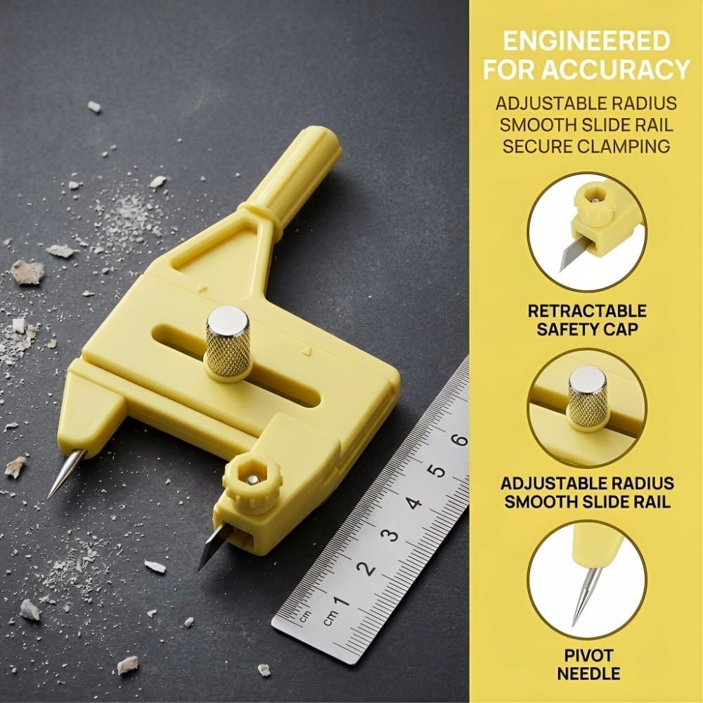 Adjustable Radius 1.5-50mm Compass Circle Cutter Rotaries Cutting Tool for DIY Craft, Paper, Fabric, and Scrapbooking