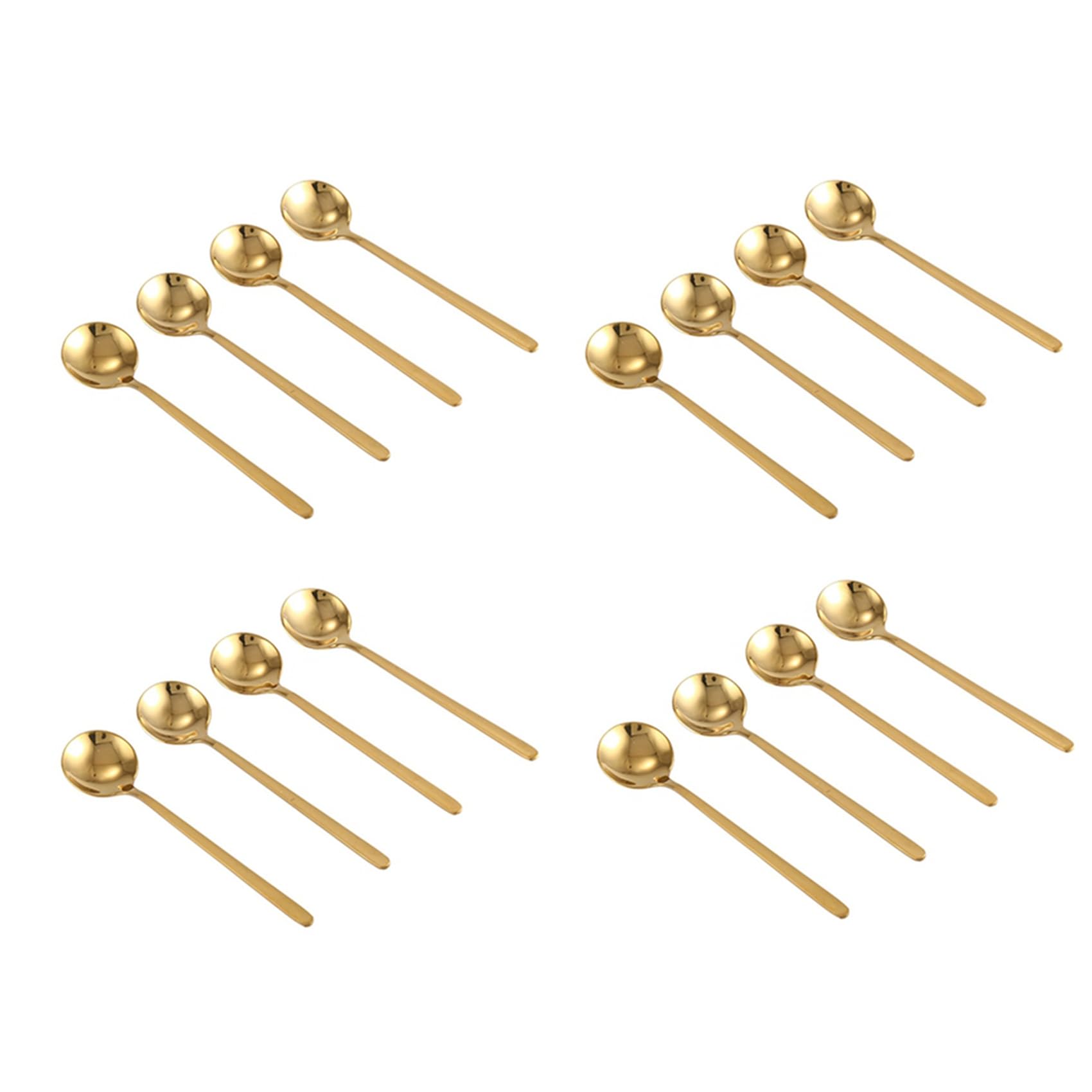 Hndhbfgrt 16Pcs Round Shape Coffee Spoon Stainless Steel Mini Teaspoons Sugar Dessert Spoon Ice Cream Soup Spoon(Gold)