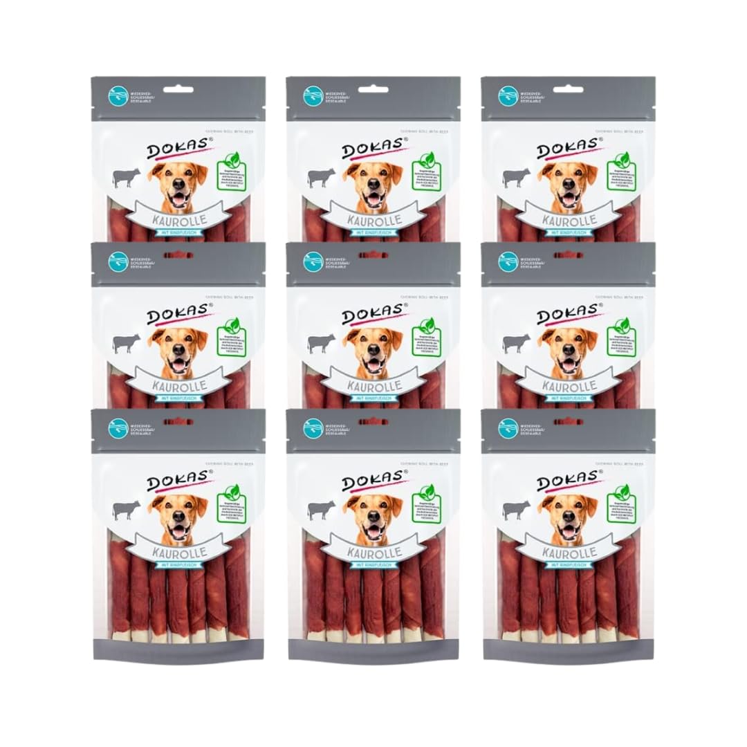 DOKAS - Rollo para Masticar con Carne de Vacuno para Perros, 9 unidades (9 x 190 g)