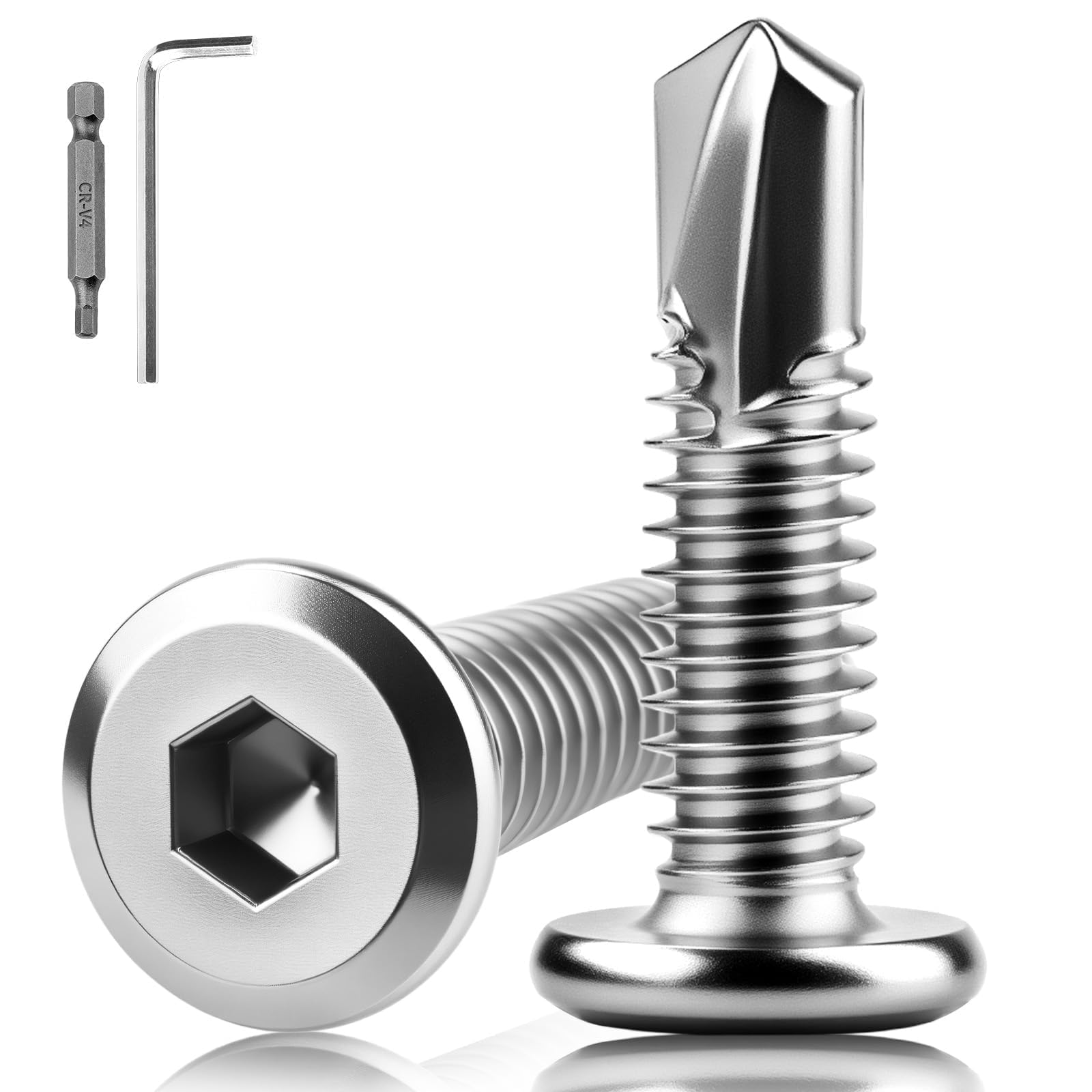 XRXYMQ 80 Pcs Self Drilling Screws M5.5 x 32 mm Self Tapping Screws Metal Flat Head Stainless Steel Screw Stainless Steel Tapping Screw For Plastics Wood Aluminum with spanner
