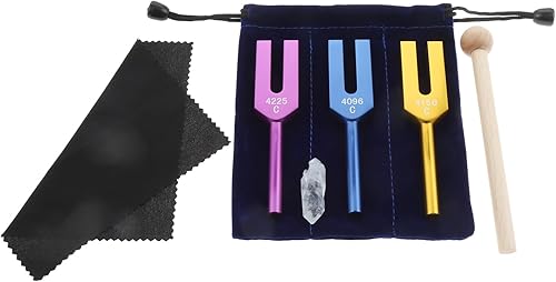 Juego de diapasones Angel - 4096 Hz, 4160 Hz, 4225 Hz para instrumento musical, con martillo de silicona y bolsa de almacenamiento suave, de colores