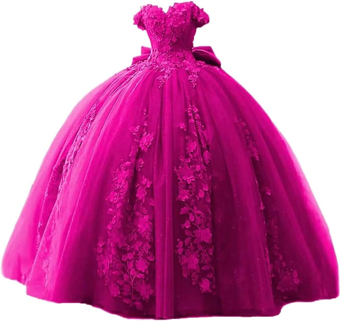 WDBFY Women's 3D Flowers Quinceanera Dresses Lace Beaded Sweet 15 16 Dress Off Shoulder Prom Ball Gowns