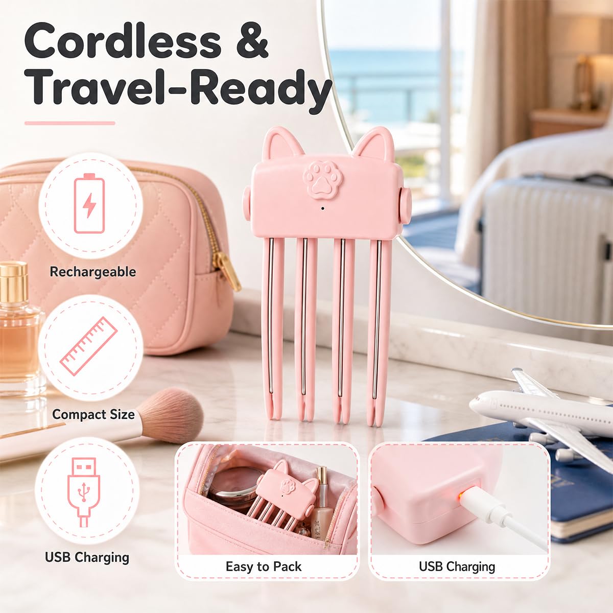 Heated Root Volumizer Clip, Root Lift Clip, Temperature-Controlled Hair Volume Tool for Fine and Thick Hair, Portable Rechargeable Styling Clip for Women