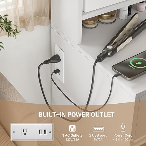 Miniatura 5 de FUXA Small Vanity with Chair, Makeup Vanity Desk with LED Mirror and 3 Light Modes, Girls Vanity Set with Charging Station, Compact Vanity Table