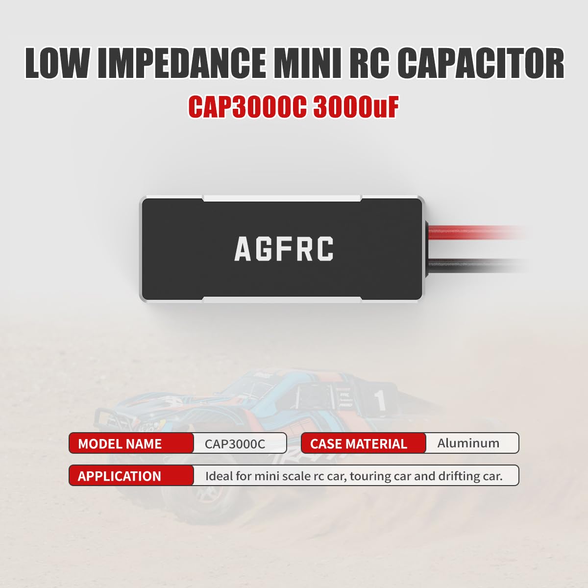 AGFRC 3000uF 16V Low Impedance RC Capacitor with CNC Aluminum Case for RC Car Truck Crawler (CAP3000C)