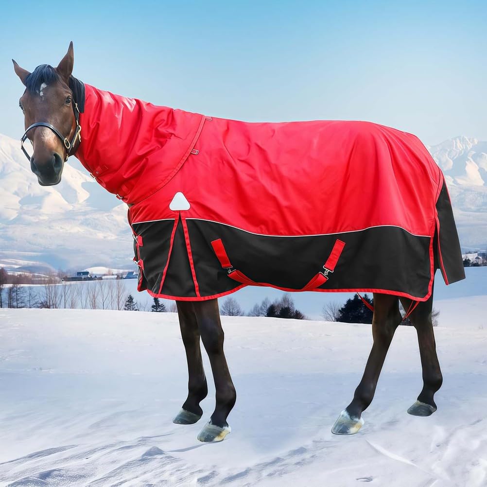 Coperta Invernale Impermeabile per Cavalli 1200D, Coperta Impermeabile per Cavalli Peso Medio, Fodera Imbottita in Caldo Cotone 400G, Coperte Sopraccinghia per Cavalli