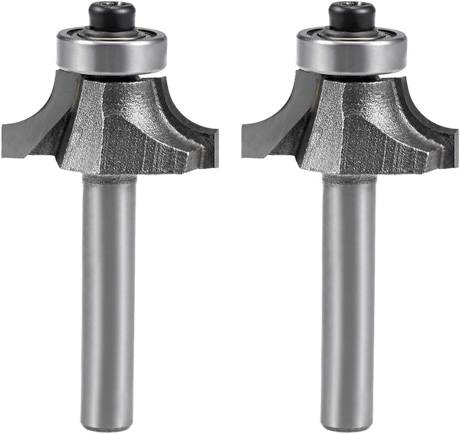sourcing map Router Bit 1/4 Inch Shank 1/2 Inch Cut Dia Round Over Corner 2Flutes Tungsten Steel for Woodworking Milling Cutter Tool 2pcs