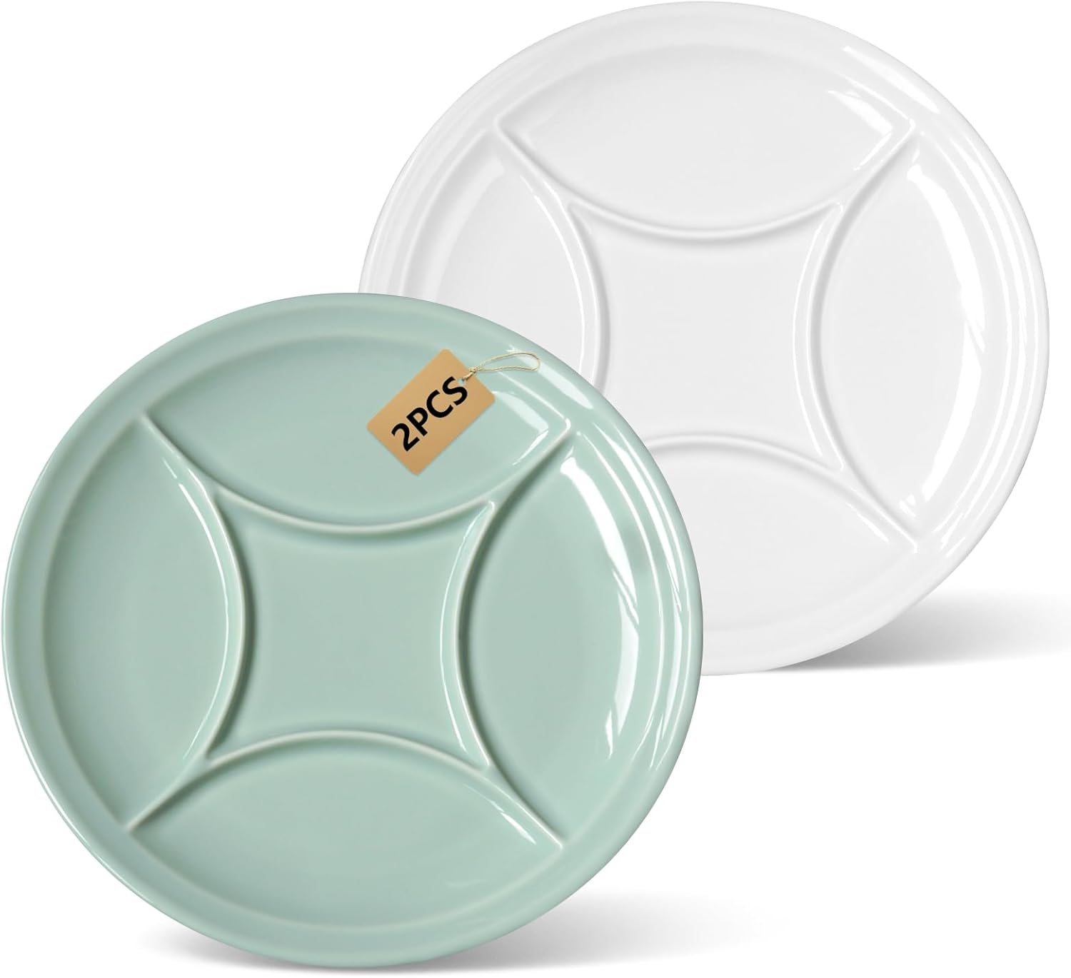 Cinf 2 PCS Ceramic Plate Set with Coin Shape Design – Microwave & Dishwasher SafeStylish & Durable Perfect for Home Dining(Butter Yellow + White)