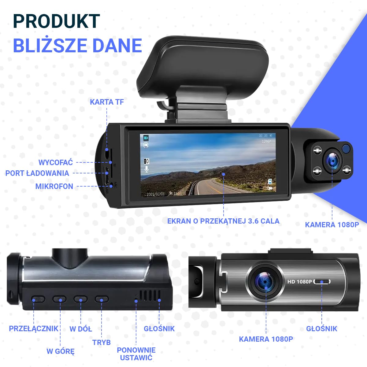 Fleau Tech Dashcam do samochodu - Zawiera WIFI i aplikację - Rejestrator jazdy z podwójnym obiektywem - Detekcja ruchu i tryb parkowania - Czujnik G - Full HD - Obiektyw szerokokątny 170°