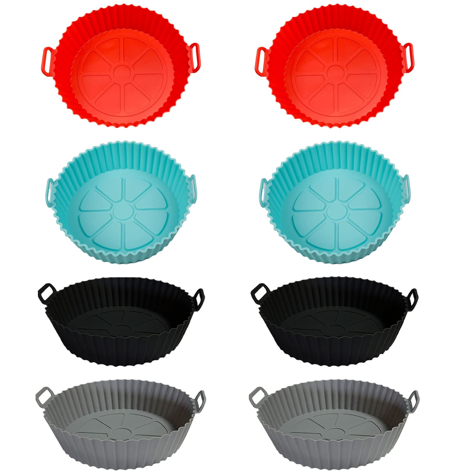 Air Fryer Silicone Pot, Air Fryer Silicone Basket Bowl, Silicone Baking Tray Pots for 3 to 5 Qt for Air fryer Oven Reusable Baking Tray Oven Accessories(Red+Black+Grey+Blue*2)