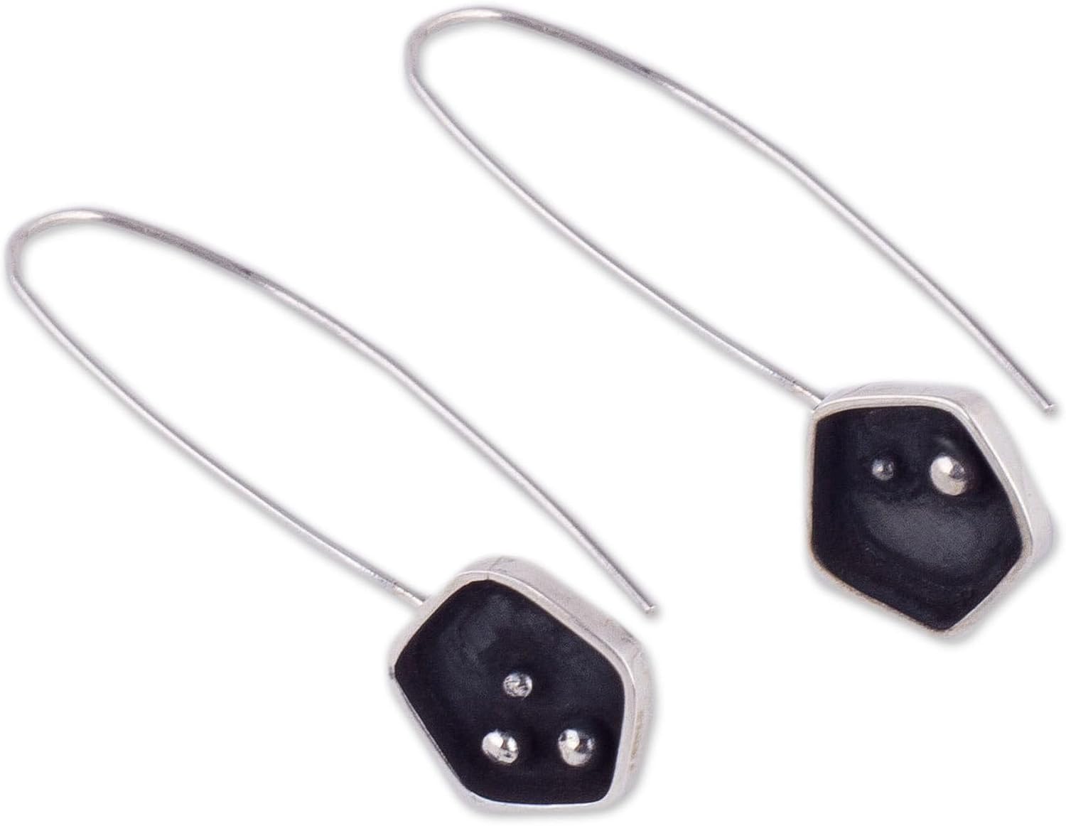 NOVICA Artisan Handmade Sterling Silver Drop Earrings Geometric from Peru [1.8 in L x 0.5 in W] ' Pentagon Mystery'