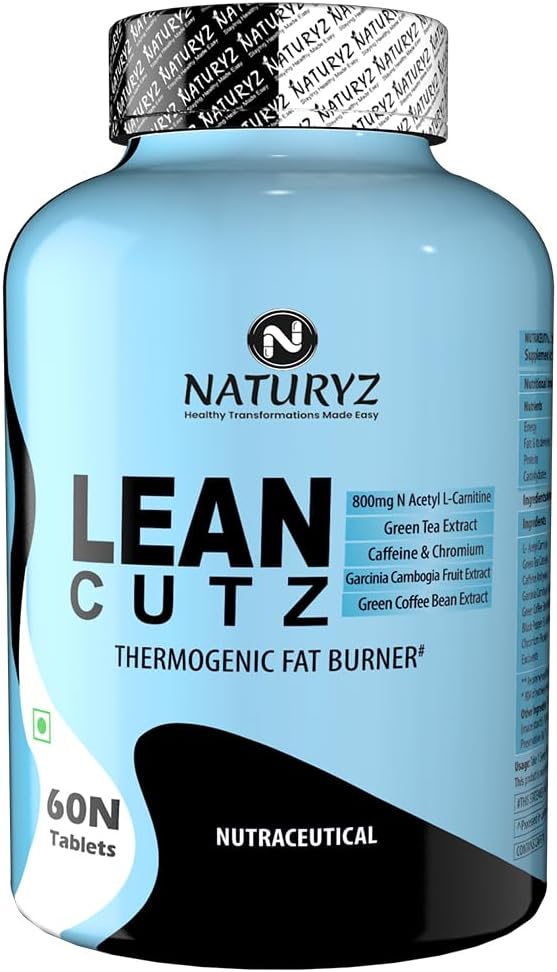 Naturyz LEAN CUTZ Thermogenic Fat Burner with Acetyl L Carnitine, Green tea Extract, Garcinia Cambogia, Green Coffee Bean Extract, Caffeine & Chromium Weight loss product for Men & Women- 60 Tablets