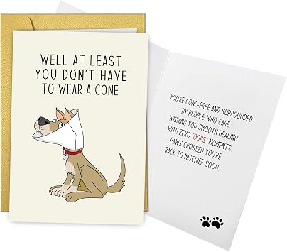 Nchigedy Funny Dog Get Well Soon Card for Him Her, Humorous Speedy Surgery Recovery Card for Men Women, Well at Least You Dont Have to Wear a Cone