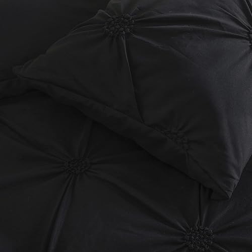 Miniatura 4 de SLEEPBELLA Juego de edredón de 3 piezas, diseño floral fruncido, color negro, tamaño King, relleno interior de microfibra suave, alternativo, Shabby