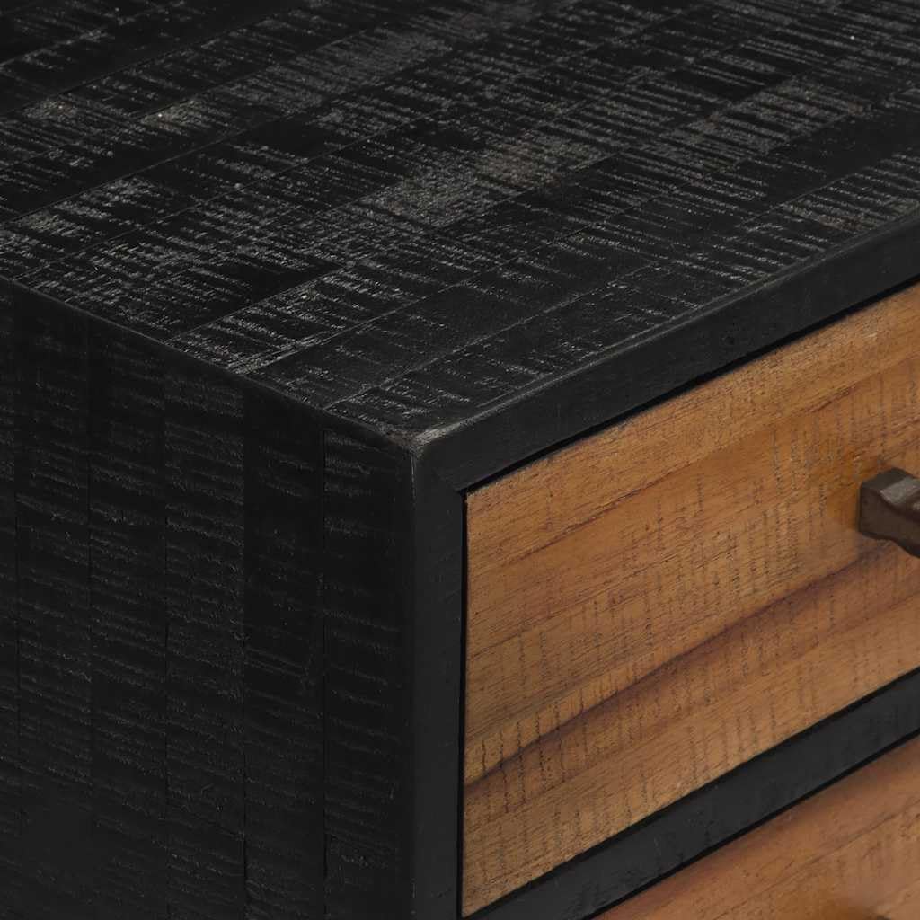 Tavolo consolle con cassetti in legno massiccio di teak riciclato e struttura in ferro nero, 116 x 30 x 76 cm, versatile tavolino da corridoio e soggiorno, con spazio per decorazione e