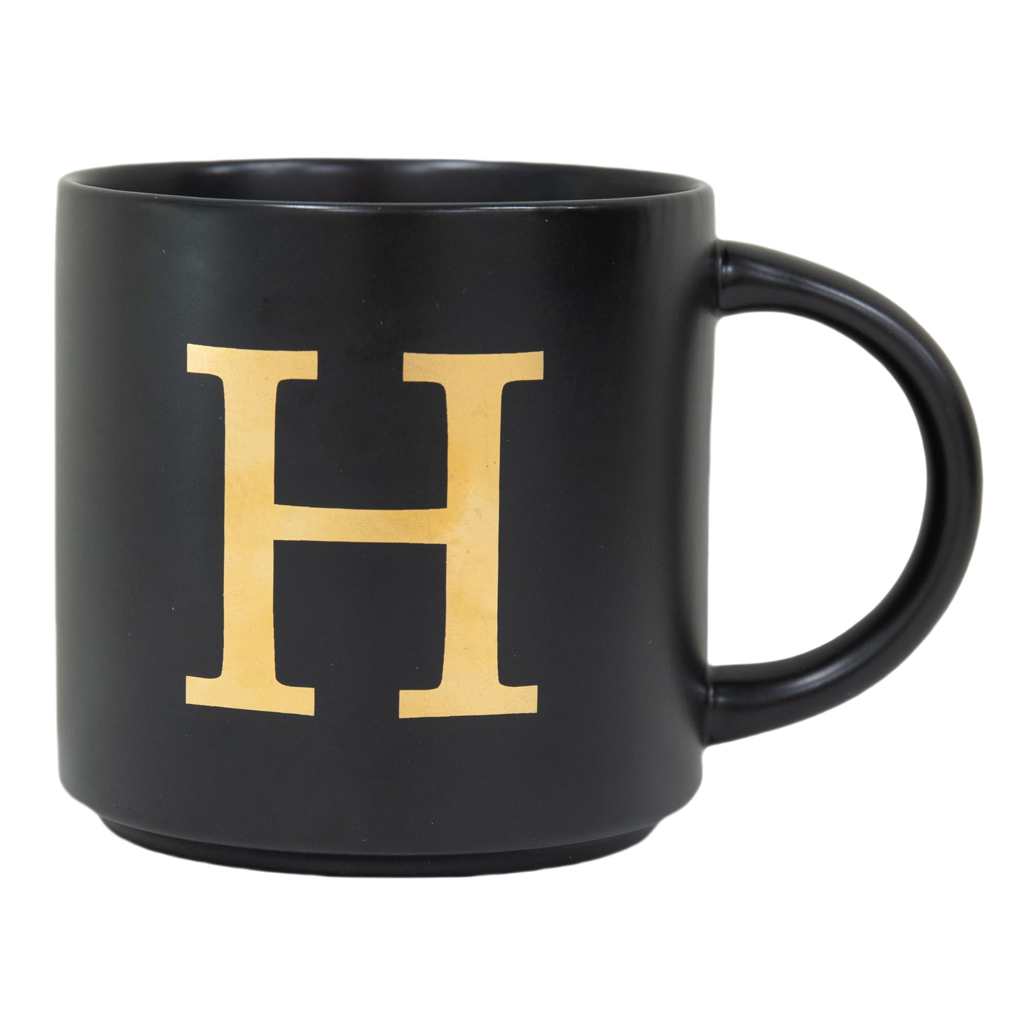 COLLECTIVE HOME - Monogram Ceramic Mugs, 15 oz Golden Initial Black Coffee Cups, Elegant Alphabet Tea Mugs, Elegant Personalized Mug with Gift Box, Unique Mug with Double Side Capital Lette (H)