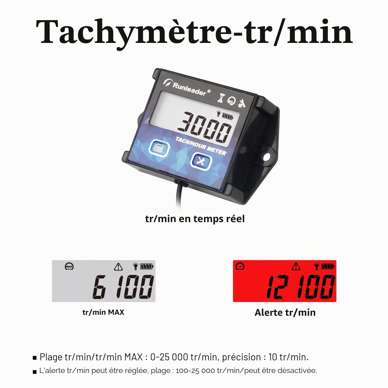 Compte Tour Compteur Heure Maintenance Meter avec Rétro-éclairage Utilisation Imperméable à l’eau pour Tondeuse à Gazon Moto hors-bord Moteur Générateur Souffleuse à Neige