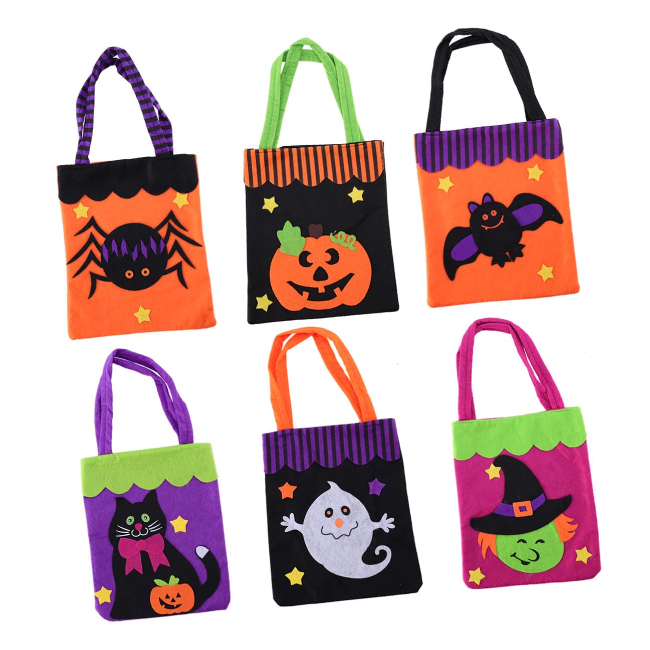 MUCKLILY 18 Stck. Teiliges Halloween Tragbare Beuteltaschen aus Flauschstoff mit Lustigen Applikationen Wiederverwendbare Süßigkeiten Taschen für Halloween Party und Geschenke