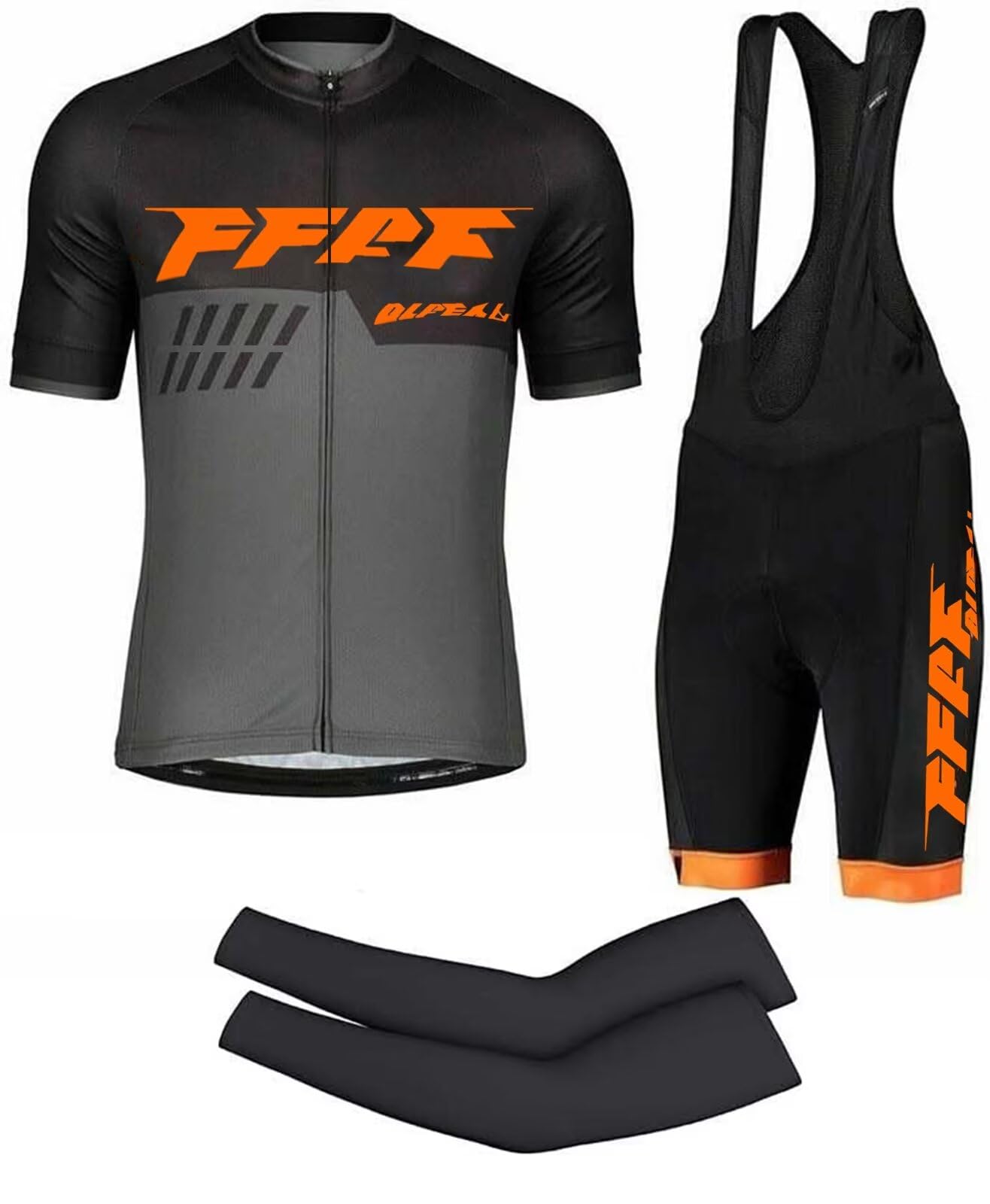Conjunto de Maillot de Ciclismo,Ropa de Ciclismo Maillot Ciclismo Hombre Completo Camiseta + Pantalones Cortos 5D Gel Acolchado+ Mangas de Brazo (Grey,L)