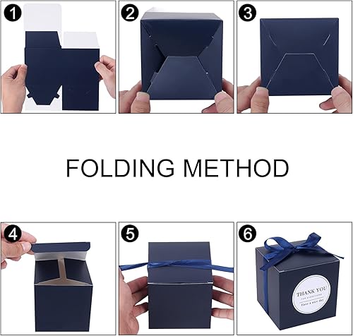 Vista 131 de Cotopher - 100 unidades de cajas de regalo de boda. Cajas de regalo de papel de 7.6 x 7.6 x 7.6 cm. Cajas pequeñas de regalo con cintas. Cajas marino