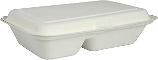 Abena Compostable PFAS-Free Bagasse Clam Shell to-Go Containers Hinged Lid, 10" x 6.4" - 50 Count