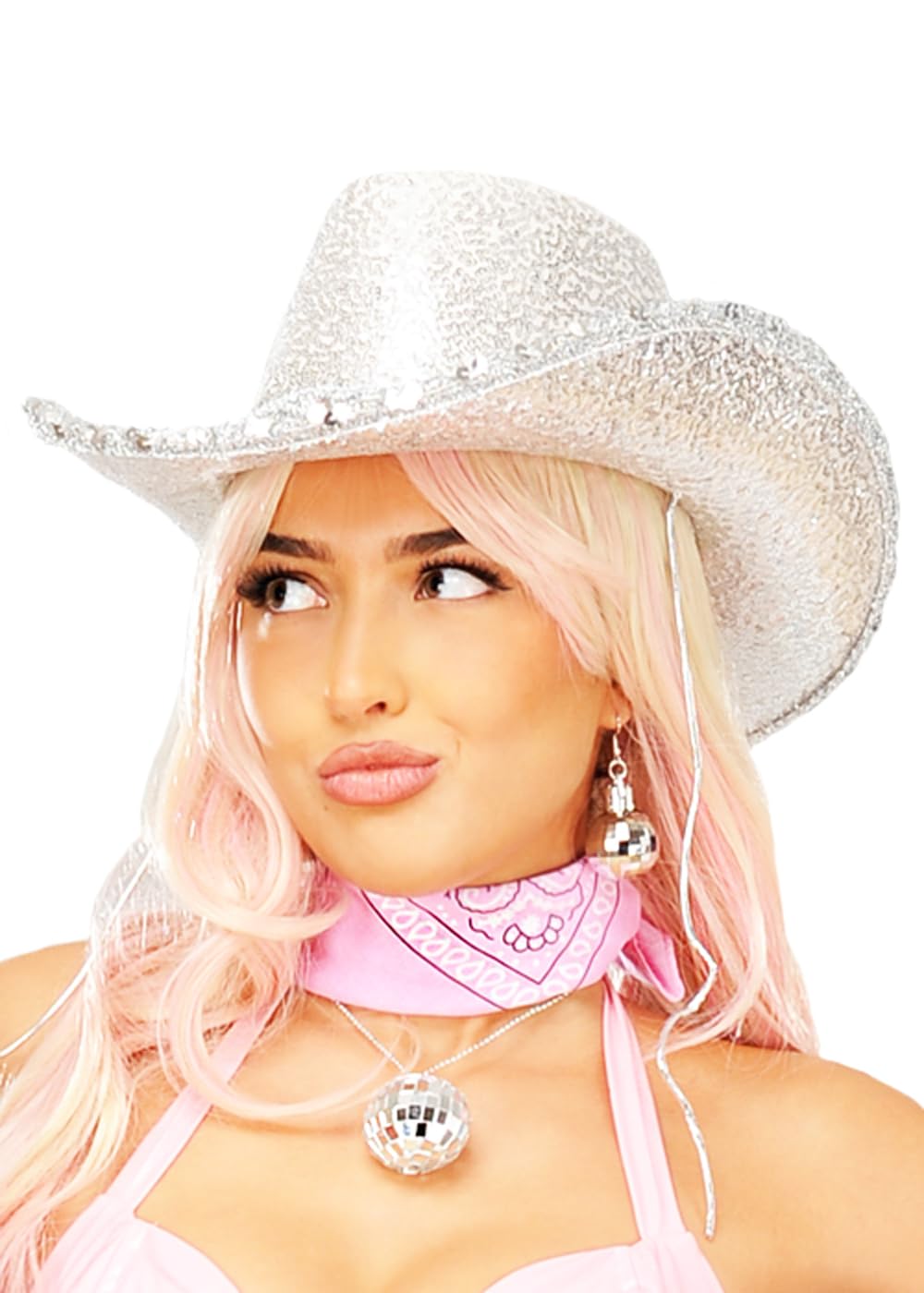 Struts Womens Cowgirl Metallic Silver Sequin Space Cowboy Hat
