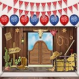 Material: el fondo del banner occidental está hecho de tela de poliéster duradera, peso ligero; Puede ser doblado y lavable, fácil de transportar; 20 globos de látex de bandana rojos y 20 azules para decoraciones de temática occidental; El estandarte del banderín está hecho de material de papel de calidad con resistencia a la intemperie, agregaron una atmósfera adicional al tema de la fiesta