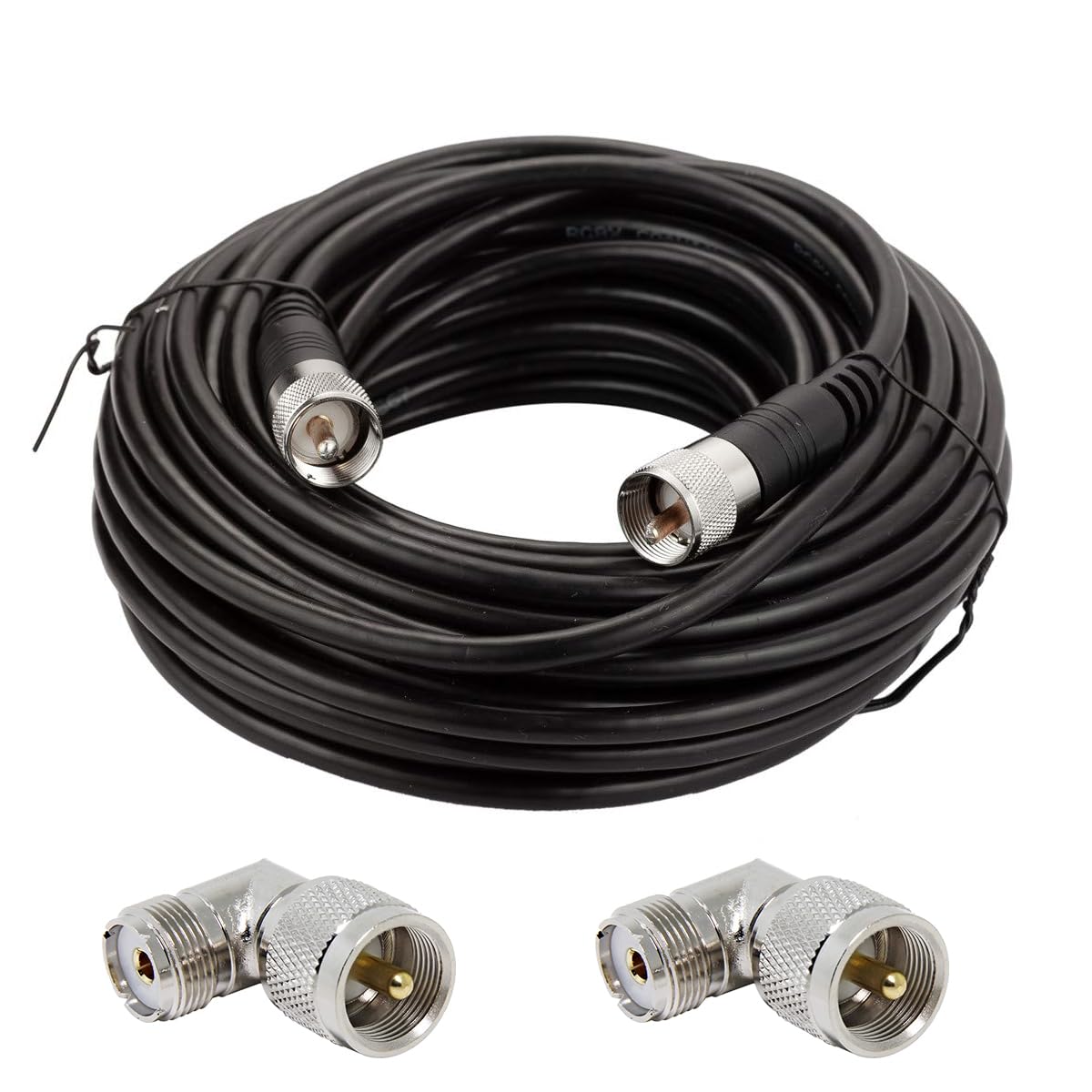 RG8x Coaxial Cable 50ft with 2 PCS PL259 Right Angle Connectors, UHF PL259 Male to Male Low Loss CB Coax Antenna Cables 50 Ohm for HAM Radio, Antenna Analyzer