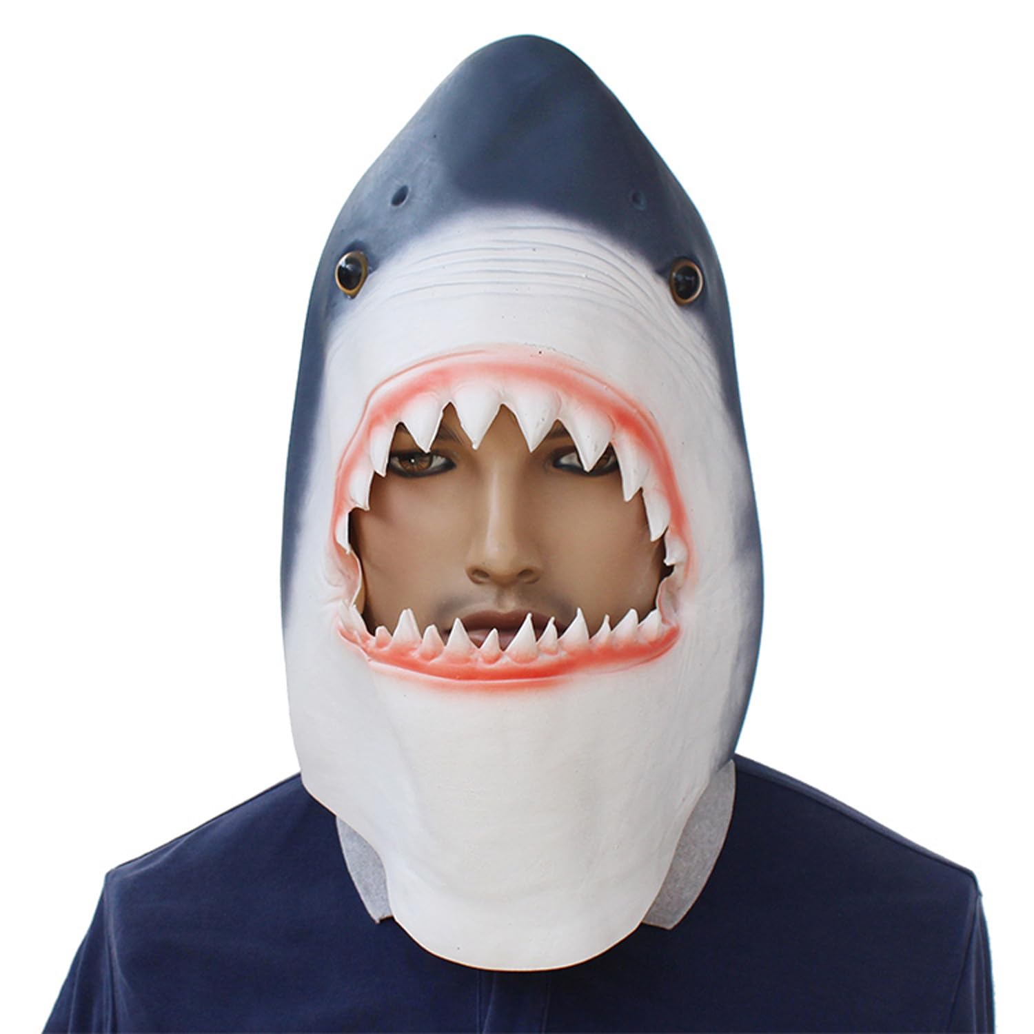 BRAVER LEMON Latex Shark Mask Halloween Novelty Fish Head Cover Festival Party Costume Performer Prop Animal Head Mask (Shark Head)