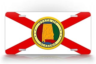 SignsAndTagsOnline State of Alabama Flag License Plate AL Home State Flag Flag Auto Tag 'Bama State Silhouette