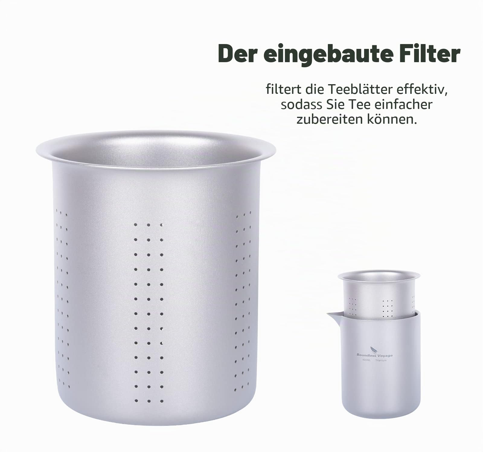 iBasingo Titan Tee Set Doppelschicht Tee Maker Leichte Teekanne mit Filter Outdoor Camping Reise Portable Teetasse Becher Home Küche Tee Dinge Metall Drinkware mit Infuser für Losen Tee Ti3120D