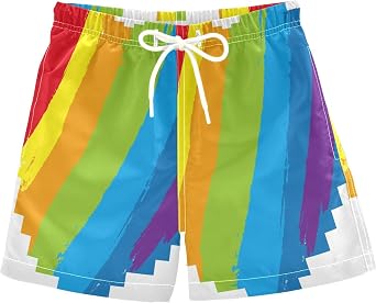 Toddler Boys Board Shorts Kids Swim Trunk Art Painting LGBT Pride Beach Shorts for Child Colorful Size from 2T to 12Y