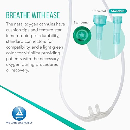 Vista 3 de Dynarex 33120 Cánula nasal para oxigenoterapia, 7 pies, resistente al aplastamiento, punta acolchada suave, conector estándar, paquete de 50